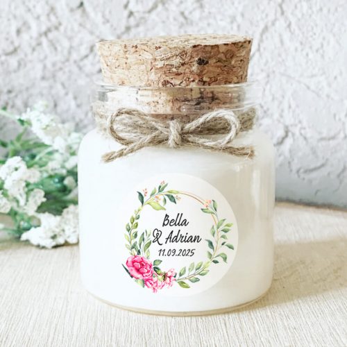 Bougie personnalisée baptême cadeau invité pas cher couronne florale Bella