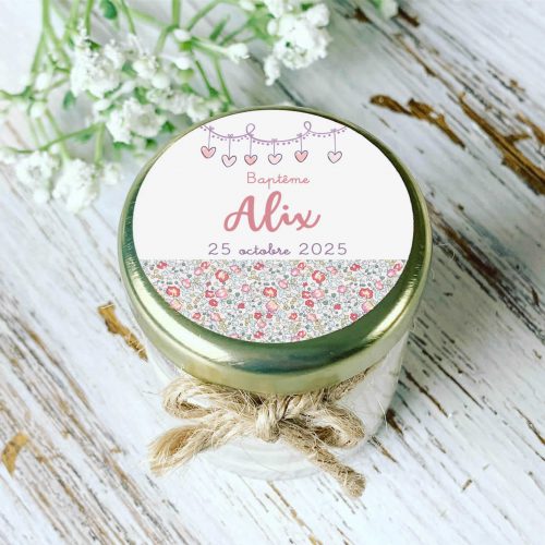 Bougie baptême personnalisée décor fleuri – cadeau invités pas cher