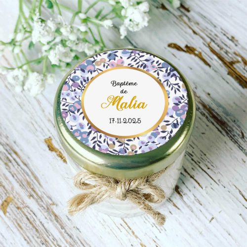 Bougie baptême personnalisée motif Liberty bleu Malia
