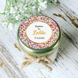 Bougie baptême personnalisée motif Liberty doré Lolita