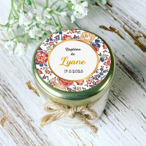 Bougie baptême personnalisée motif Liberty floral Lyane