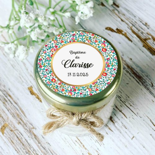 Bougie baptême personnalisée motif Liberty multicolore