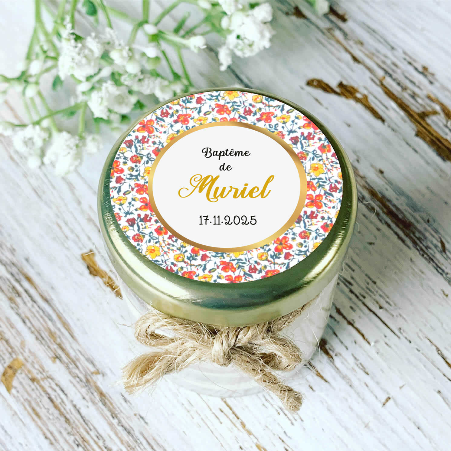 Bougie baptême personnalisée motif Liberty Muriel