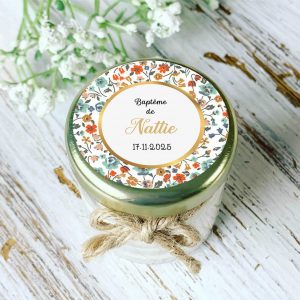 Bougie baptême personnalisée motif Liberty pastel