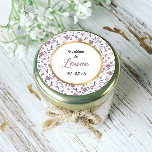 Bougie baptême personnalisée motif Liberty rose bleu Louve
