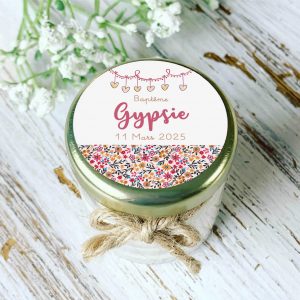 Bougie parfumée personnalisée motif Liberty Gypsie pour invités