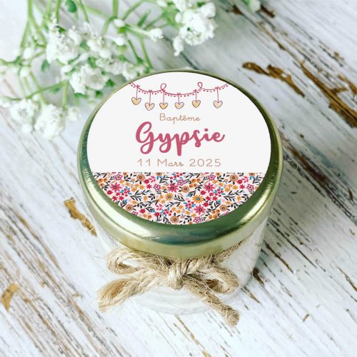 Bougie parfumée personnalisée motif Liberty Gypsie pour invités