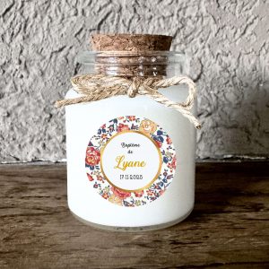 Bougie baptême personnalisée motif Liberty fleuri