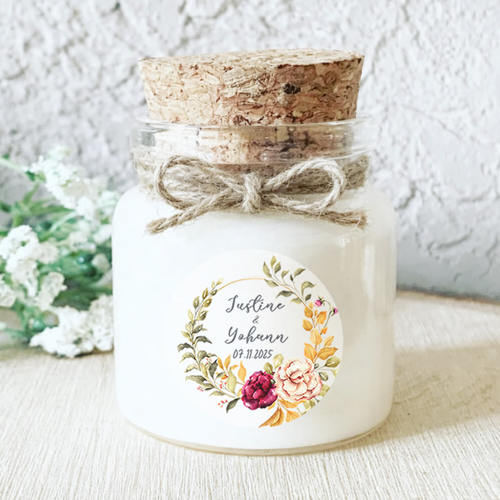 Bougie personnalisée avec fleurs séchées et tons pastel – Artisanale