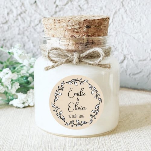Bougie mariage kraft beige personnalisée