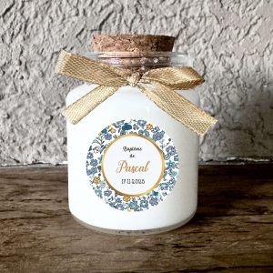 Bougie baptême personnalisée motif Liberty bleu garçon