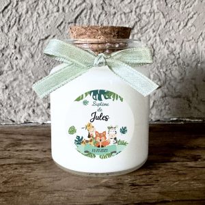 Bougie baptême personnalisée thème safari animaux de la jungle