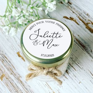 Bougie personnalisée mariage avec écriture calligraphique élégante