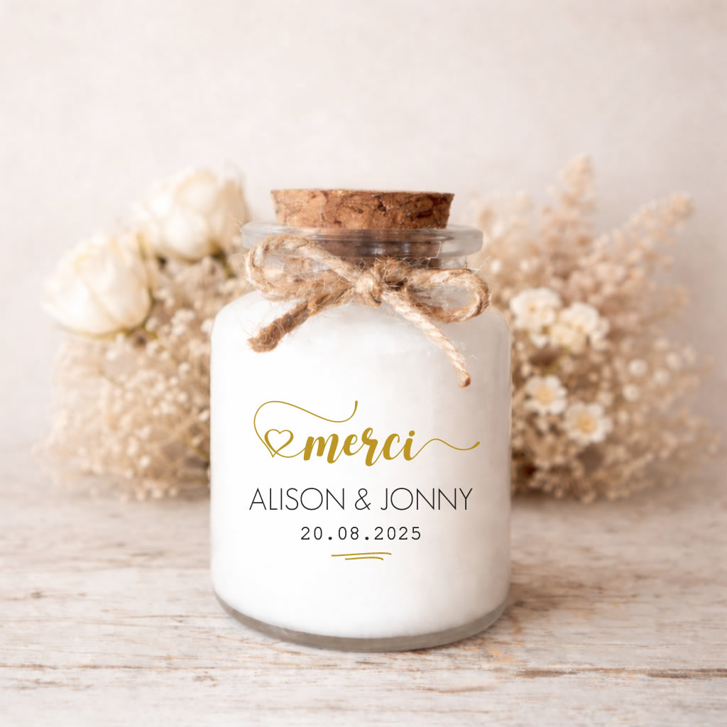 Bougie mariage personnalisée merci doré cadeaux invités