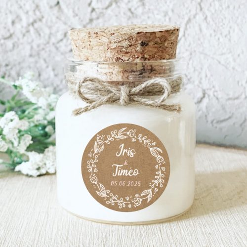 Bougie personnalisée kraft mariage, cadeau invité bohème chic fabriqué à la main.