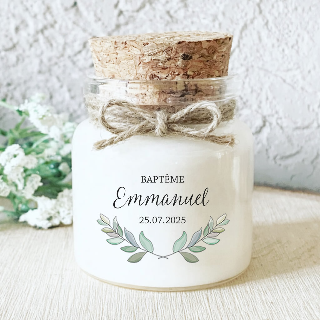 Bougie personnalisée eucalyptus pour événements spéciaux