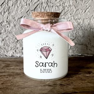 Bougie personnalisée diamant rose pour anniversaire fille
