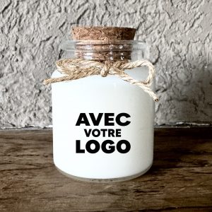 Bougie personnalisée avec logo transparent et étiquette transparente
