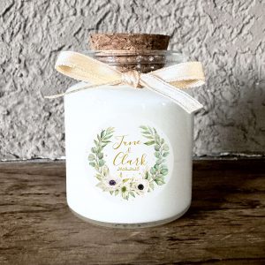 Bougie mariage personnalisée eucalyptus et anémones