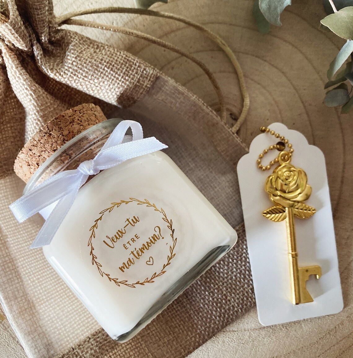 Bougie personnalisée demande témoin mariage écriture dorée cadeau original de 120ml