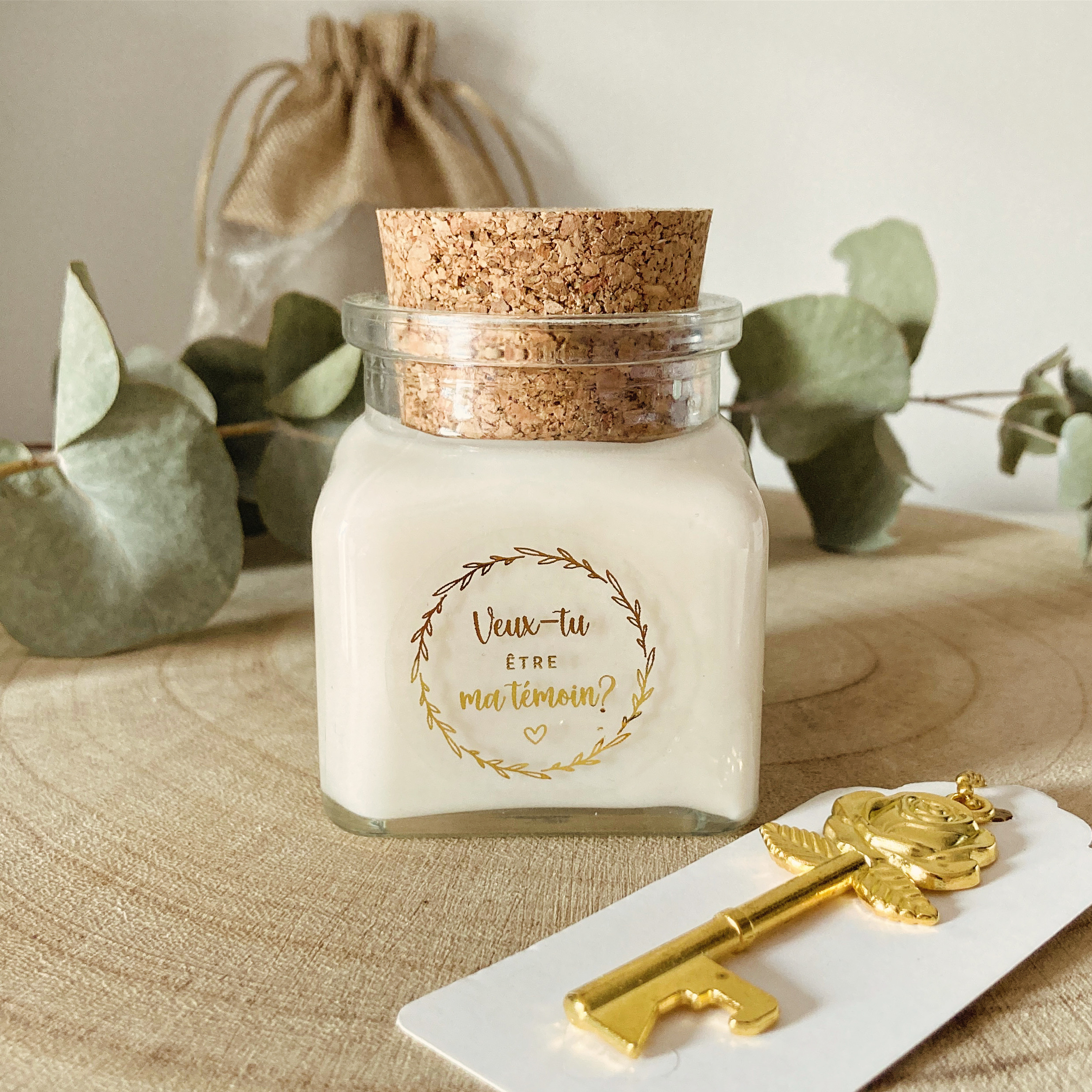 Bougie personnalisée demande témoin mariage écriture dorée cadeau original de 120ml