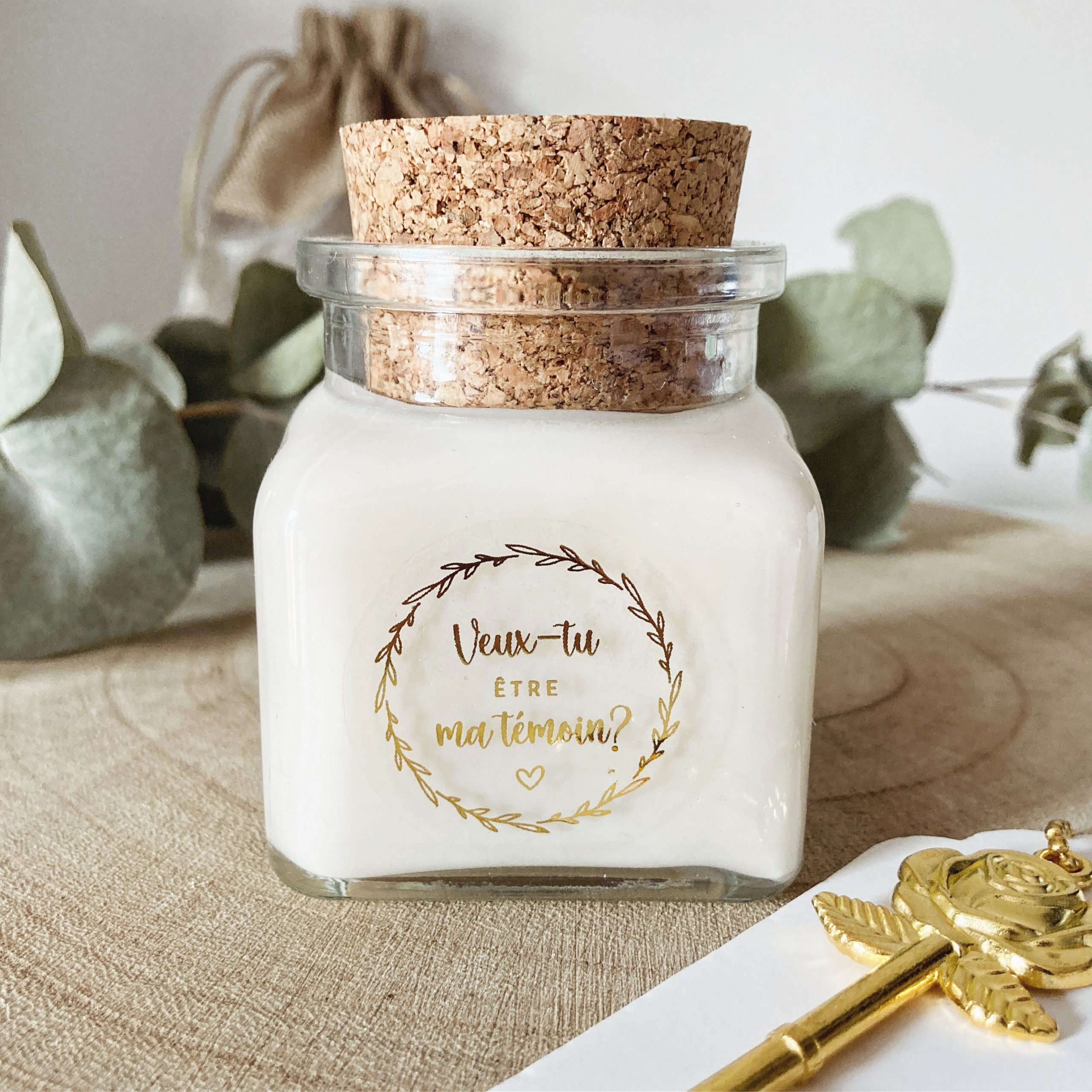 Bougie personnalisée demande témoin mariage écriture dorée cadeau original de 120ml