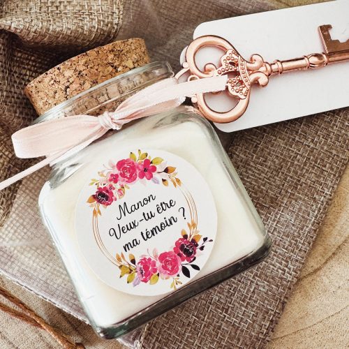 Bougie cadeau personnalisé demande témoin mariage - Modèle Couronne Florale