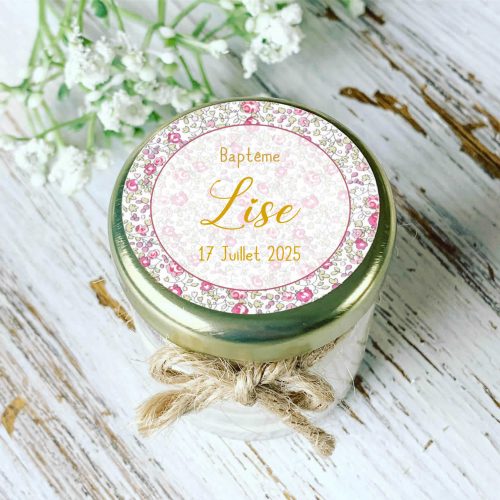 Bougie baptême personnalisée motif Liberty rose pastel
