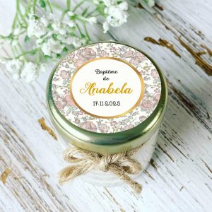 Bougie baptême personnalisée motif Liberty rose vintage