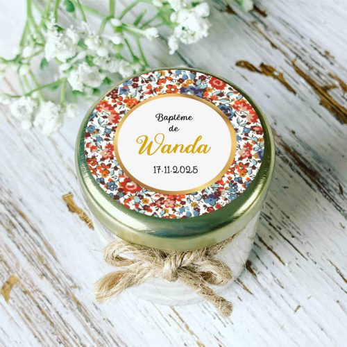Bougie baptême personnalisée motif Liberty rouge marine