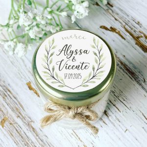 Bougie mariage personnalisée eucalyptus cadeau invités naturel