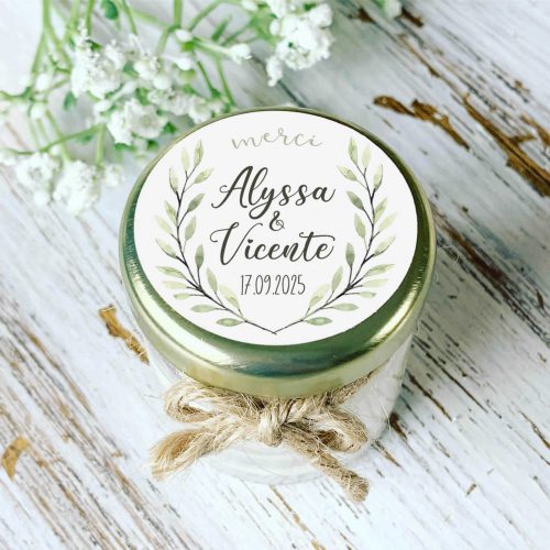 Bougie mariage personnalisée eucalyptus cadeau invités naturel