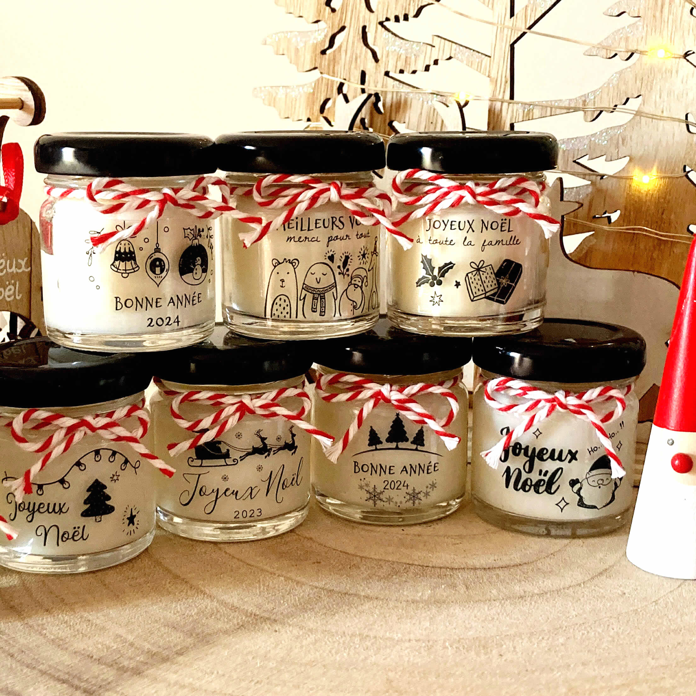 Bougie Noël personnalisée, idée cadeau Noël original et marque-place