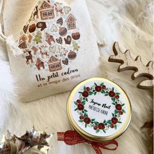 Bougie de Noël personnalisée avec pochon motif pains d’épices