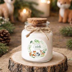 Bougie baptême personnalisée thème animaux de la forêt