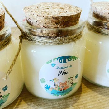 Bougies personnalisées baptême – cadeaux invités Baptiste Bougies personnalisées baptême Baptiste, cadeaux invités thème végétal et animaux