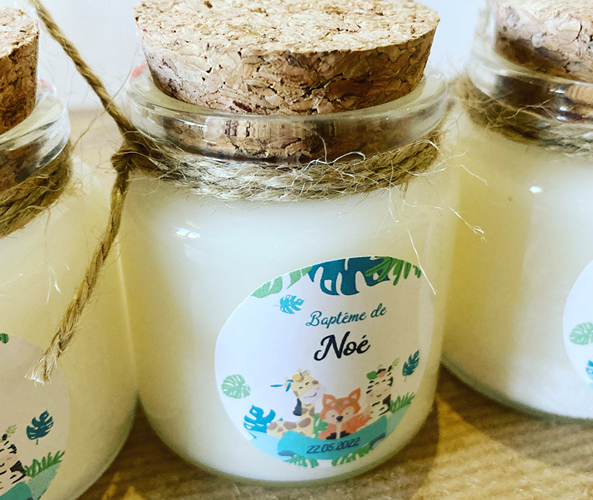 Bougie baptême personnalisée thème safari animaux de la jungle