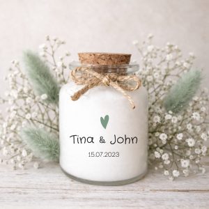 Bougie personnalisée cœur vert cadeau invité mariage modèle Tina