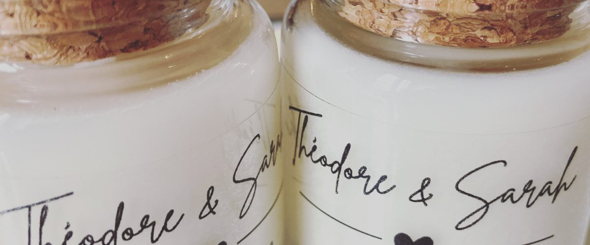 Bougie parfumée personnalisée mariage cadeau invités chic