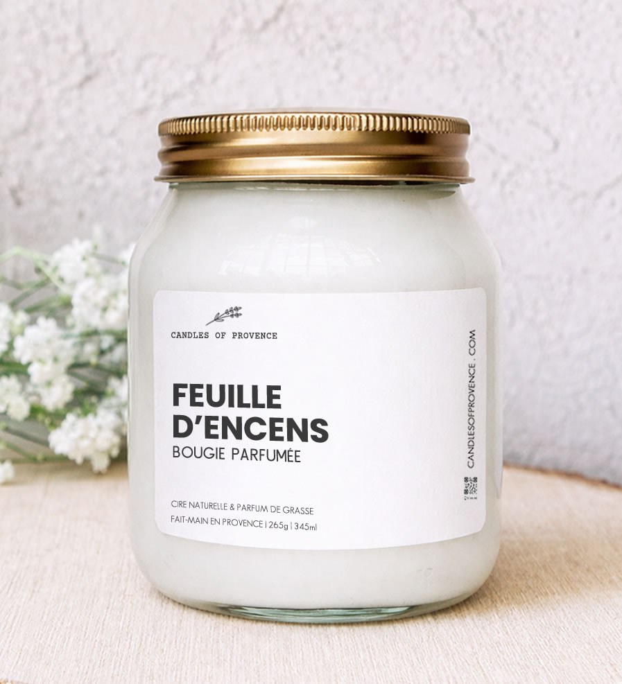 Grande Bougie parfumée Feuille d'encens Collection Cottage Fait-main en Provence