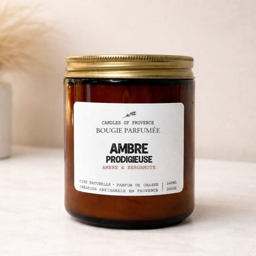 Bougie parfumée Ambre Prodigieuse ambre vanille musc artisanale fabriquée en France