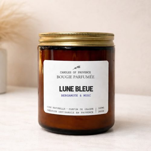Bougie parfumée Pleine Lune fleurs blanches musc santal artisanale fabriquée en France