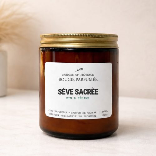 Bougie parfumée Sève Sacrée pin résine encens artisanale fabriquée en France