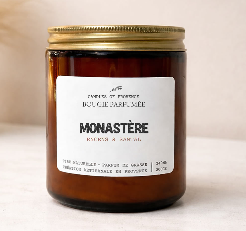 Bougie parfumée Monastère encens myrrhe boisée artisanale fabriquée en France