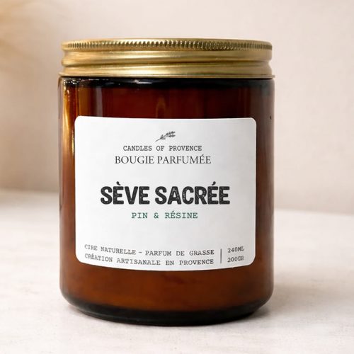 Bougie parfumée Sève Sacrée pin résine encens artisanale fabriquée en France