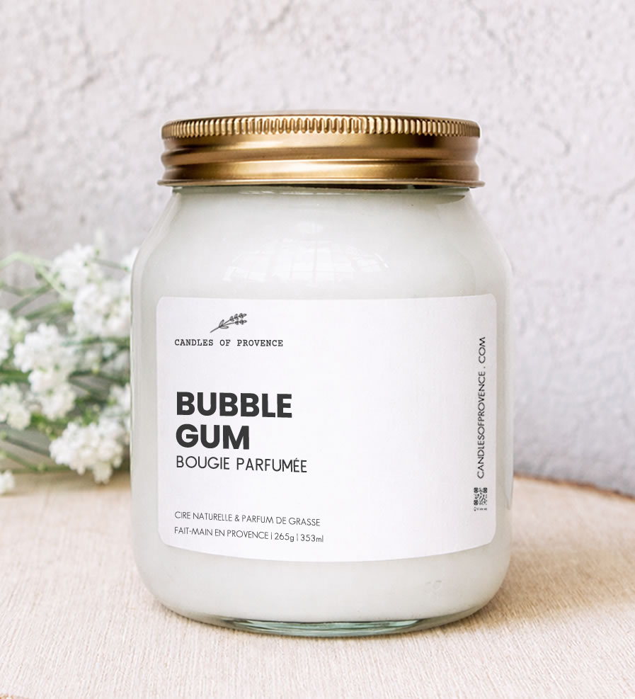 Grande bougie parfumée Bubble Gum coulée à la main en Provence