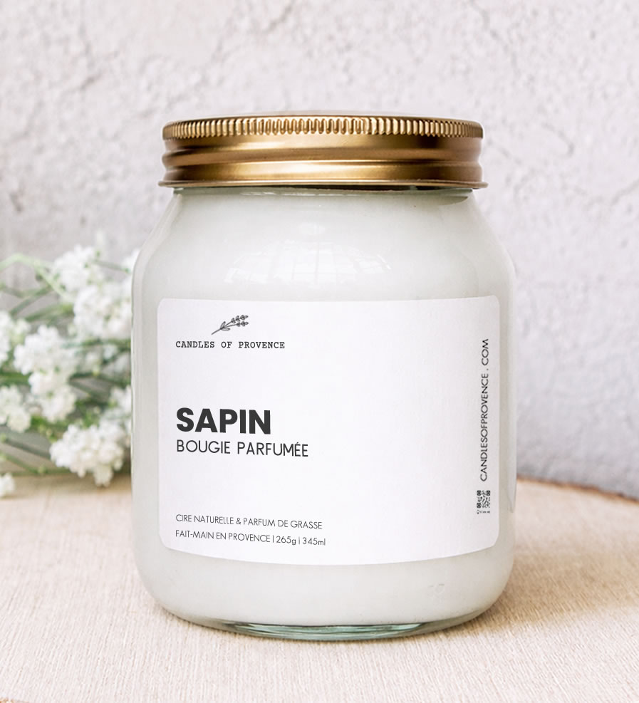 Grande bougie parfumée Sapin artisanale en cire naturelle de soja.