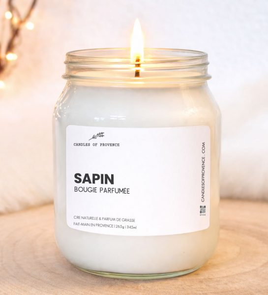 Grande bougie parfumée Sapin artisanale en cire naturelle de soja.